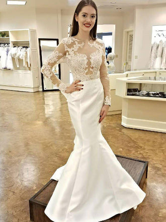 Graceful Lace Wedding Dress With Covered Buttons Mermaid Bridal Dress  AWD1684