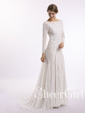 Long Sleeve Ivory Lace Wedding Dresses See Through Backless Boho Wedding Dresses AWD1115-SheerGirl