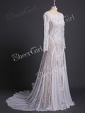 Long Sleeve Ivory Lace Wedding Dresses See Through Backless Boho Wedding Dresses AWD1115-SheerGirl