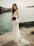 Long Sleeve Lace Bohemian Wedding Dresses See Through Beach Wedding Dress AWD1181-SheerGirl