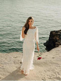 Long Sleeve Lace Bohemian Wedding Dresses See Through Beach Wedding Dress AWD1181-SheerGirl