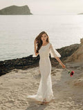 Long Sleeve Lace Bohemian Wedding Dresses See Through Beach Wedding Dress AWD1181-SheerGirl