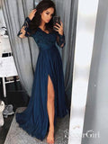 Long Sleeve Lace Prom Dresses See Through Thigh Split Evening Gowns ARD1442-SheerGirl