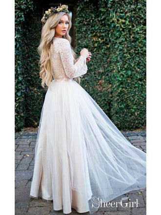 Champagne Lace & Tulle Mermaid Wedding Dresses with Cape Sleeve AWD144 –  SheerGirl