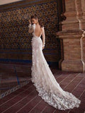 Long Sleeve Mermaid Lace Wedding Dresses Sexy Sheer Beach Wedding Dresses AWD1146-SheerGirl