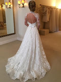 Long Sleeve Modest Lace Wedding Dresses High Neck Backless Ivory Wedding Dresses AWD1091-SheerGirl