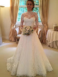 Long Sleeve Modest Lace Wedding Dresses High Neck Backless Ivory Wedding Dresses AWD1091-SheerGirl