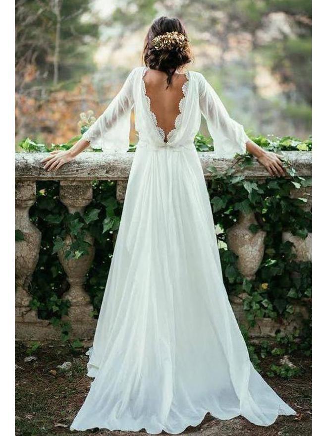 Long Sleeve Open Back Wedding Dresses