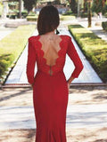 Long Sleeve Red Mermaid Bridesmaid Dresses Modest Wedding Guest Dress ARD1392-SheerGirl