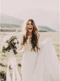 Long Sleeve Rustic Weding Dresses Lace Appliqued Ivory Beach Wedding Dress AWD1159-SheerGirl