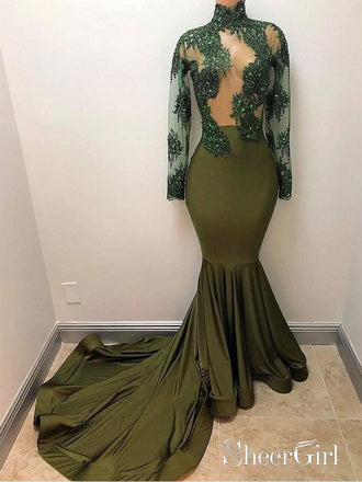 Off the Shoulder Emerald Green Lace Mermaid Long Prom Dresses APD2992