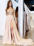 Long Sleeve See Through Prom Dresses Side Slit Formal Dress ARD1951-SheerGirl