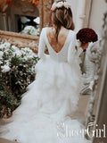 Long Sleeve Simple Ivory White Wedding Dresses with Ruffle Skirt AWD1570-SheerGirl