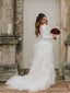 Long Sleeve Simple Ivory White Wedding Dresses with Ruffle Skirt AWD1570