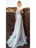 Long Sleeve Wedding Dresses Backless Chiffon Beach Wedding Drsses AWD1112-SheerGirl