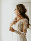 Long Sleeves Rustic Lace Weding Dresses Appliqued Ivory Beach Wedding Dress AWD1789-SheerGirl