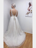 Long V-Neck Backless Ivory Simple Beach Wedding Dresses APD3319-SheerGirl