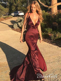 Maroon Mermaid Formal Dresses Deep V neck Burgundy Sexy Prom Dresses APD3472-SheerGirl