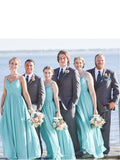 Maxi Cheap Chiffon Turquoise Long Bridesmaid Dresses Blue Wedding Guest Dress APD3519-SheerGirl