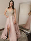 Metalic Embroidery Bodice Deep V Neckline Beaded High Slit Long Prom Dress ARD2612