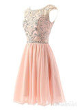 Mini V Neck Champagne Beaded Chiffon Peach Short Homecoming Dresses ARD1487-SheerGirl