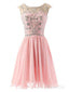 Mini V Neck Champagne Beaded Chiffon Peach Short Homecoming Dresses ARD1487