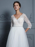 Modes 3/4 Sleeve Wedding Dresses Ivory Lace Top Beach Wedding Dresses AWD1086-SheerGirl