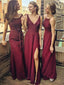 Modest Burgundy Long Sheath Mismatched Bridesmaid Dresses with Sash ARD1758