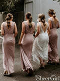 Modest Long Bridesmaid Dresses V Neck Cheap Plus Size Bridesmaid Dresses ARD1170-SheerGirl