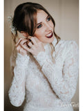 Modest Long Sleeve Lace Mermaid Wedding Dresses Rustic Bridal Gown AWD1364-SheerGirl