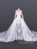 Modest See Through Lace Wedding Dresses Long Sleeve Bridal Dress AWD1459-SheerGirl