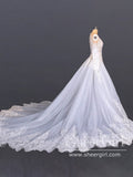 Modest See Through Lace Wedding Dresses Long Sleeve Bridal Dress AWD1459-SheerGirl