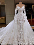 Modest See Through Lace Wedding Dresses Long Sleeve Bridal Dress AWD1459-SheerGirl