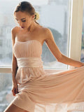 Modest Strapless Ruched Bridesmaid Dress Chiffon Formal Dresses ARD2349-SheerGirl