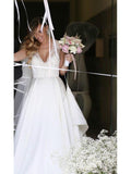 Modest V Neck Ivory Ball Gown Wedding Dresses Lace Applique Bridal Dress AWD1233-SheerGirl