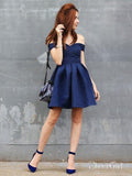 Navy Blue Off the Shoulder Homecoming Dresses Simple Graduation Dress ARD1502-SheerGirl