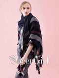 Navy Blue Wool Shwal Chic Stripe Printed Winter Wraps WJ0016-SheerGirl