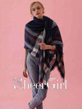 Navy Blue Wool Shwal Chic Stripe Printed Winter Wraps WJ0016-SheerGirl