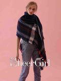 Navy Blue Wool Shwal Chic Stripe Printed Winter Wraps WJ0016-SheerGirl