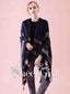 Navy Blue Wool Shwal Chic Stripe Printed Winter Wraps WJ0016