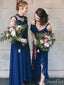 Navy High Neck Bridesmaid Dresses V-neck Formal Dress ARD2353