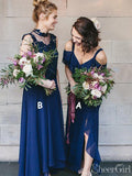 Navy High Neck Bridesmaid Dresses V-neck Formal Dress ARD2353-SheerGirl