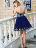 Navy Tulle with Gold Lace Appliqued Sweetheart Neck Homecoming Dresses,apd1598-SheerGirl