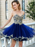 Navy Tulle with Gold Lace Appliqued Sweetheart Neck Homecoming Dresses,apd1598-SheerGirl