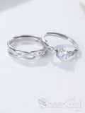 New Arrival! 925 Silver Couple Rings with Zircon and Cross Texture RI5001-SheerGirl