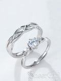 New Arrival! 925 Silver Couple Rings with Zircon and Cross Texture RI5001-SheerGirl