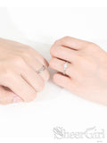 New Arrival! 925 Silver Couple Rings with Zircon and Cross Texture RI5001-SheerGirl