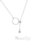 New Arrival! Ring Shape Small Zircon Around Crossed Chain Sterling 925 Silver Necklace NC3003-SheerGirl