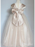 Nude Long Flower Girl Dresses with Bowknot Cheap Cute Dress for Kids ARD1280-SheerGirl