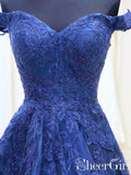 Off Shoulder Royal Blue Party Dress Sweet Heart Neckline Appliqued Bodice Texture Skirt Prom Dress ARD2523-SheerGirl